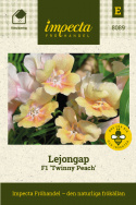 Lejongap F1 'Twinny Peach', obficie kwitnący, kwiaty w kolorze brzoskwiniowo-różowym do morelowo-żółtego.