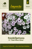 Petunia Rondelowa F1 'Tidal Wave Silver', kwiaty w odcieniach różowego srebrzysto-białe