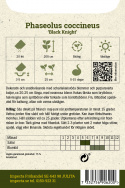 Fasola róża 'Black Knight', dekoracyjna i szybko rosnąca z karmazynowoczerwonymi kwiatami i purpurowo-czarnymi strąkami.
